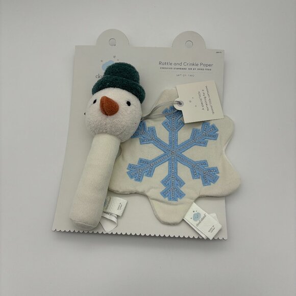 Cloud Island Baby Snowman Rattle Snowflake Crinkle Paper Christmas Plush Toy NEW - Picture 1 of 2
